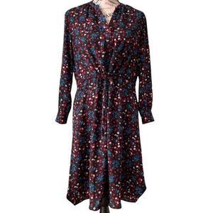 Selected Femme Floral Long Sleeve Split Neckline Dress with Tie Waist in Size 34